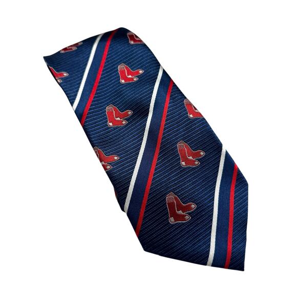 MLB Red Socks 100% Silk Blue White Stripe Tie Boston Baseball Major League MA - Picture 1 of 6